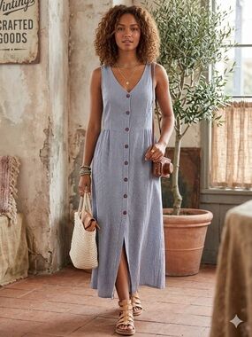 Vintage 90s Dennis Goldsmith Blue Gingham Button Front Maxi Prairie Dress L